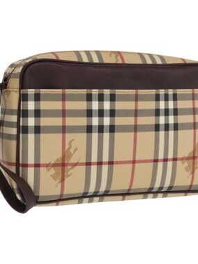 BURBERRY Nova Check Clutch Bag PVC Leather Beige Auth BA10320M